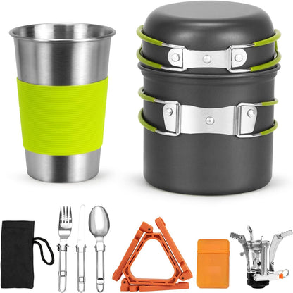 Camping Cookware Backpacking Stove Canister Stand Tripod and Stainless Steel Camping Cup,Fork Spoon Kit for Hiking and Picnic,Camping Cooking,Backpacking Gear,Mess kit.