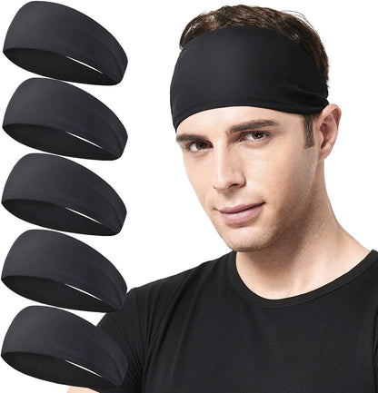 Mens Running Headband,5Pack,Mens Sweatband Sports Headband for Running,Cycling,Basketball,Yoga,Fitness Workout Stretchy Unisex Hairband