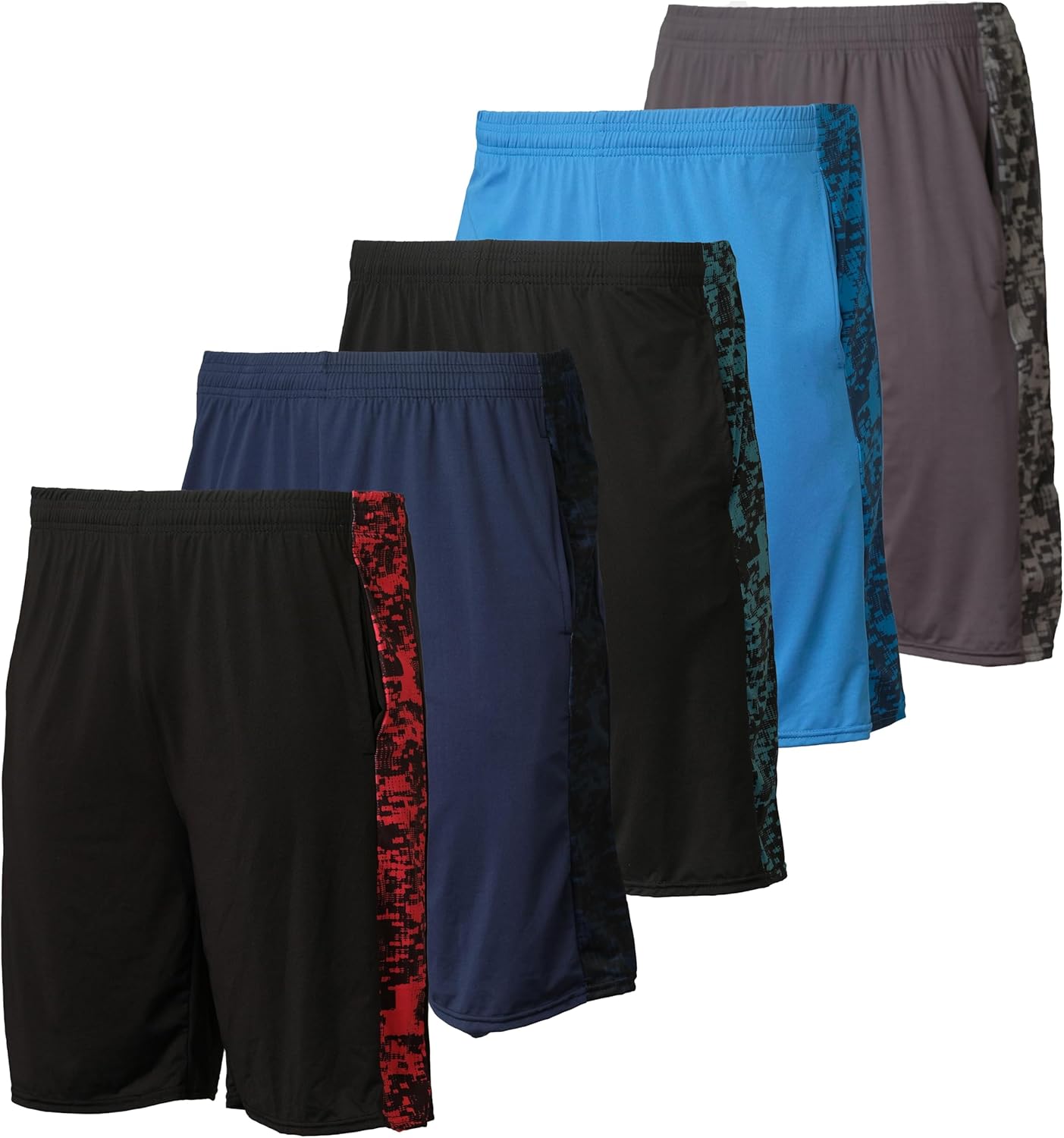 5 Pack Men's Dry-Fit Sweat Resistant Active Athletic Performance Shorts