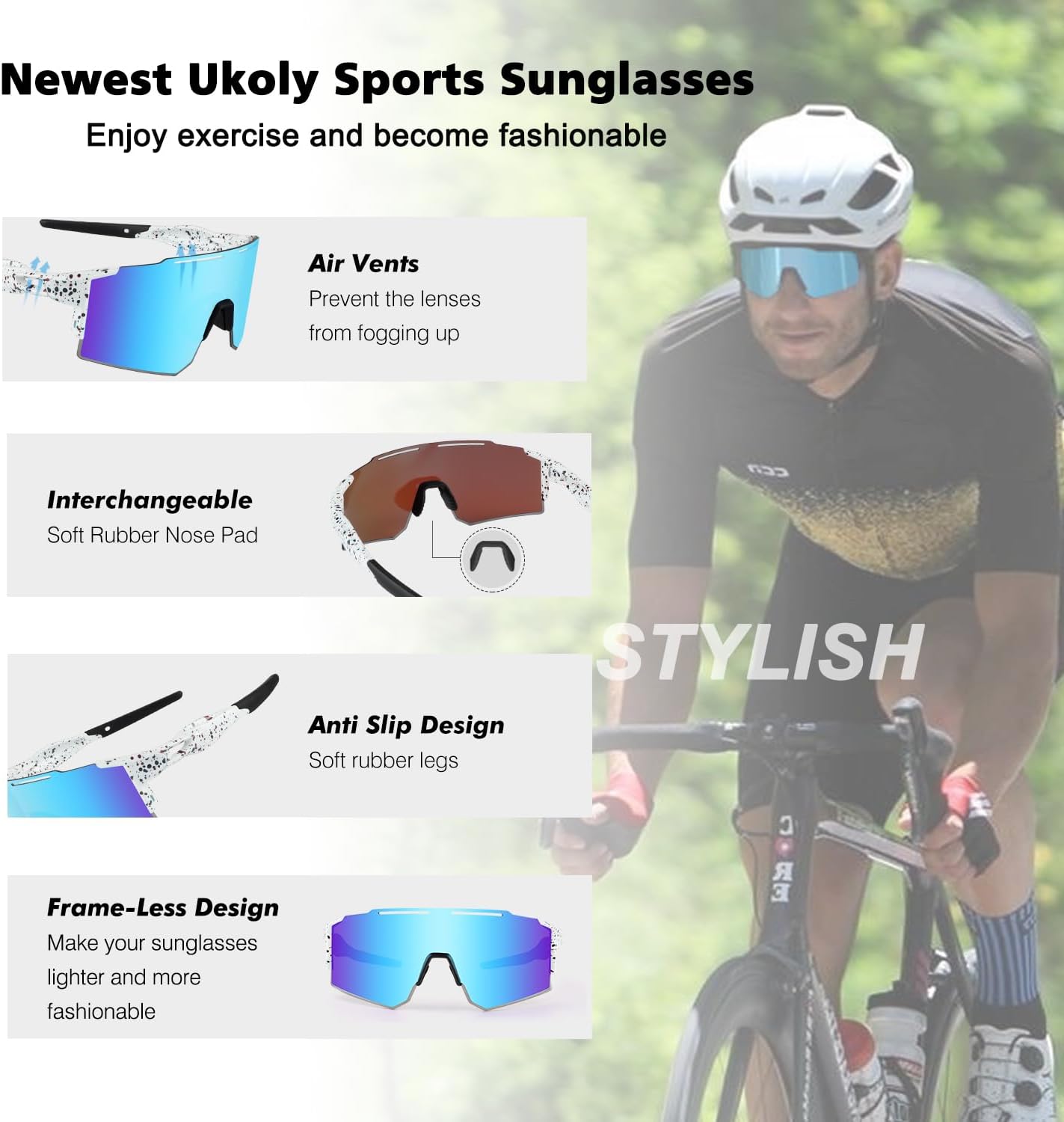 Cycling Sunglasses for Men Women with 3 Interchangeable Lenses, Polarized Sports Sunglasses, Baseball Sunglasses