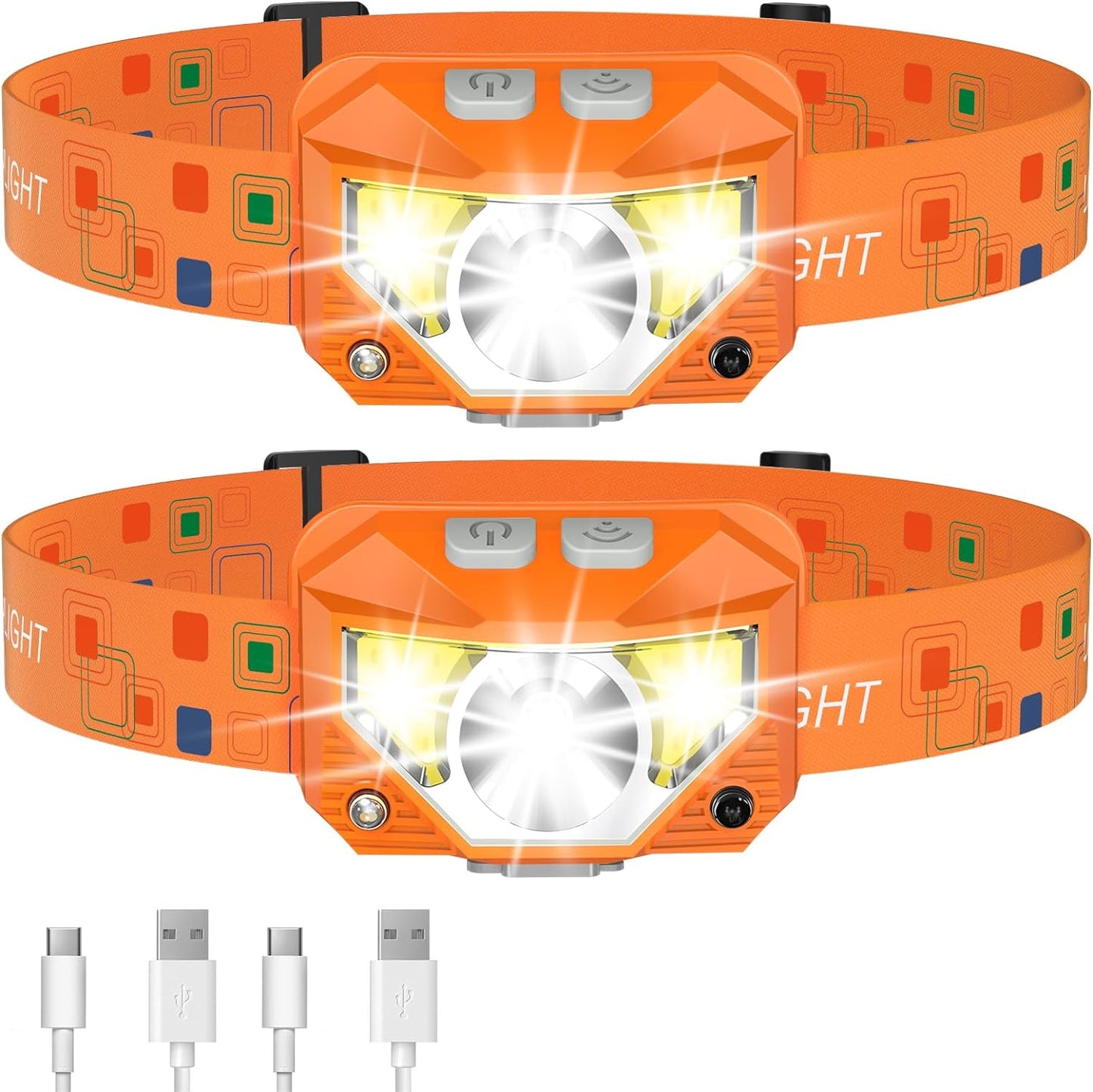 Headlamp Flashlight, 1200 Lumen Ultra-Light Bright LED Rechargeable Headlight with White Red Light,2-Pack Waterproof Motion Sensor Head Lamp,8 Mode for Outdoor Camping Running Hiking Fishing