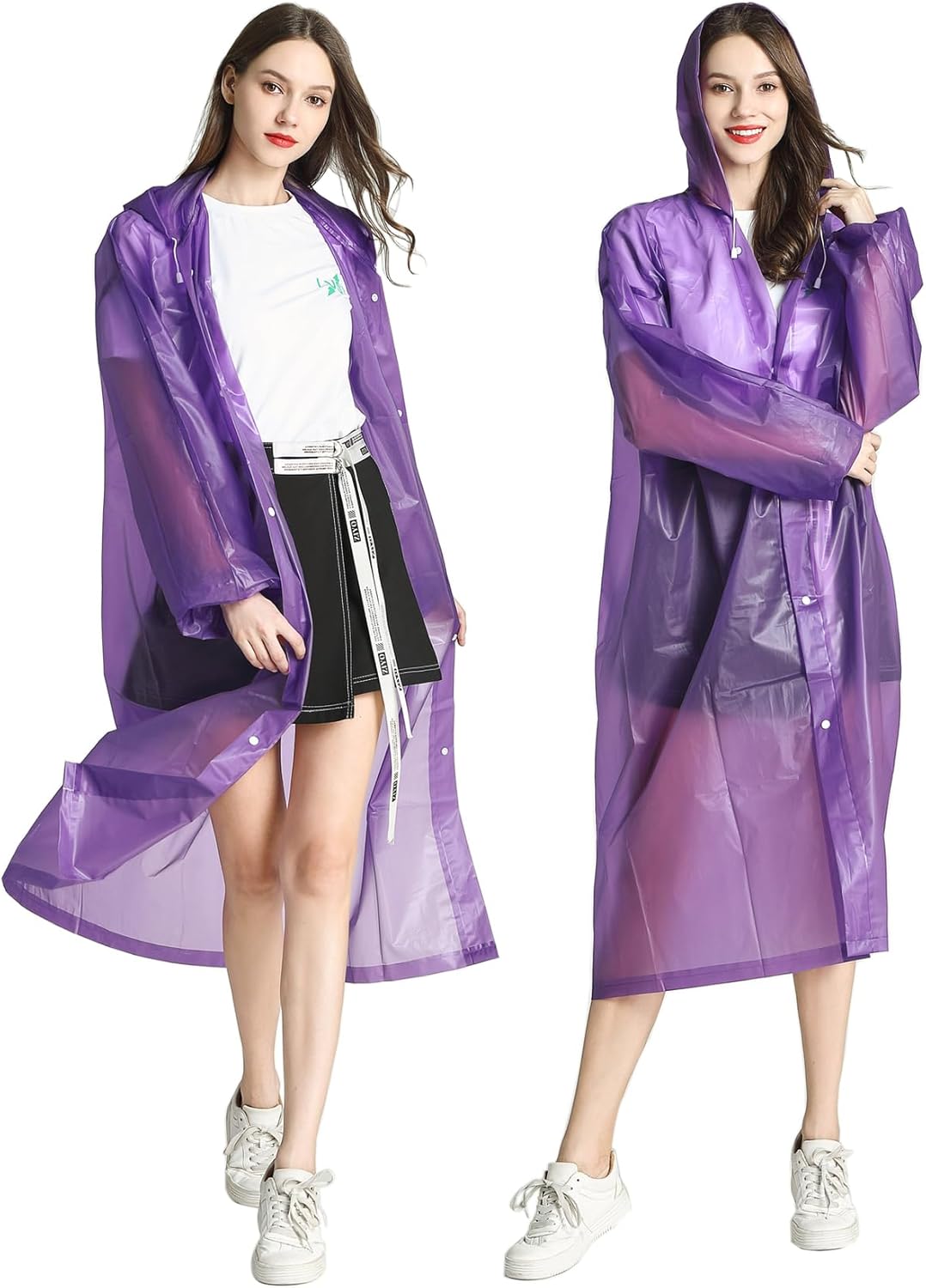 Raincoat 2 Pack Reusable Rain Ponchos Portable EVA Rain Coats Packable Rain Jackets with Hood and Drawstring