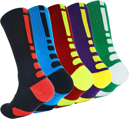 5 Pairs Mens Athletic Crew Socks Elite Basketball Sport Cushioned Long Compression Sock,6.5-11.5