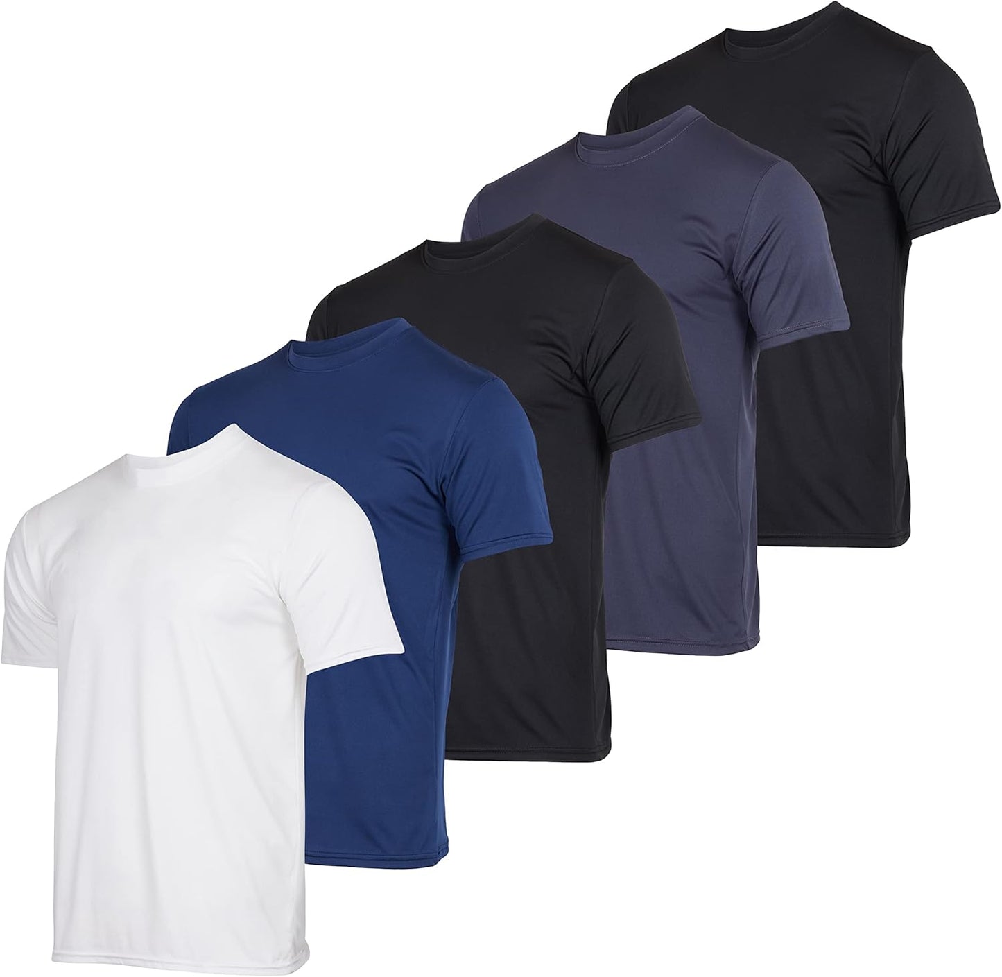 5 Pack Men’s Short Sleeve Dry Fit Active Crew Neck T Shirt - Athletic Running Gym Workout Tee Tops