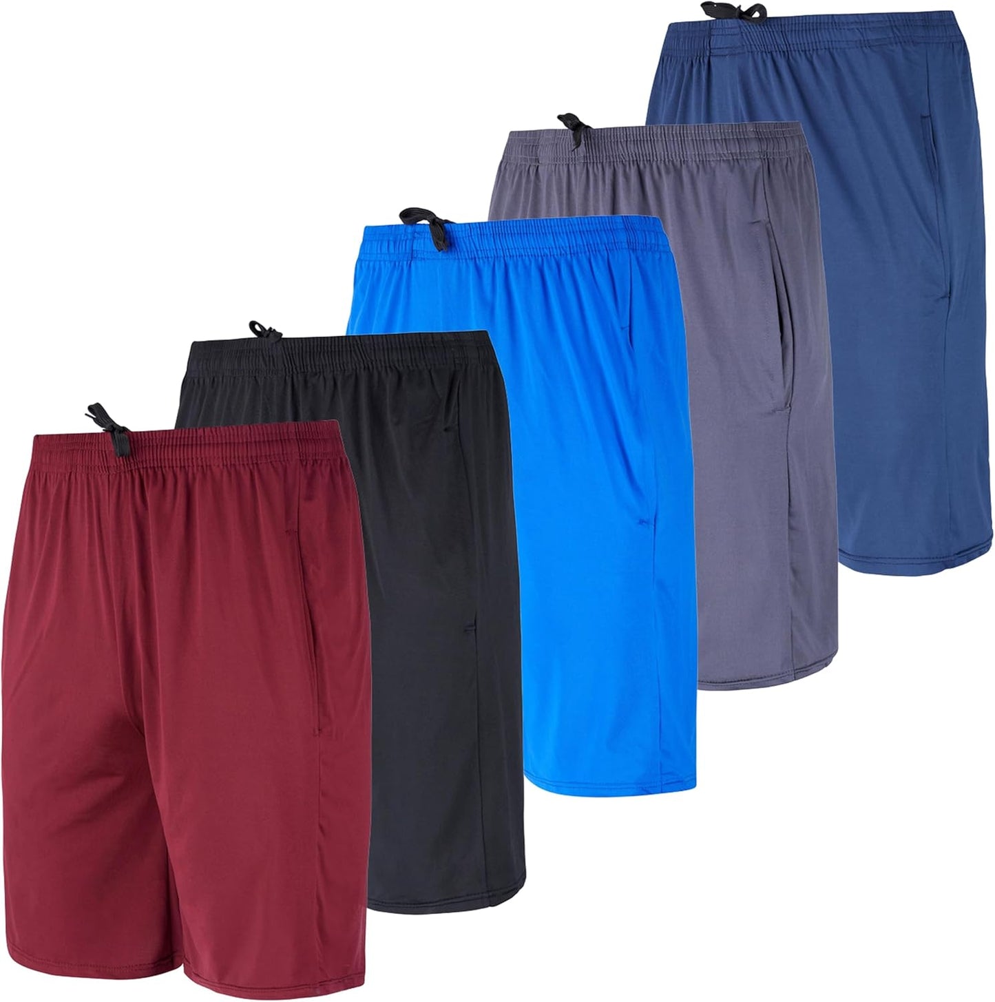 5 Pack Men's Dry-Fit Sweat Resistant Active Athletic Performance Shorts