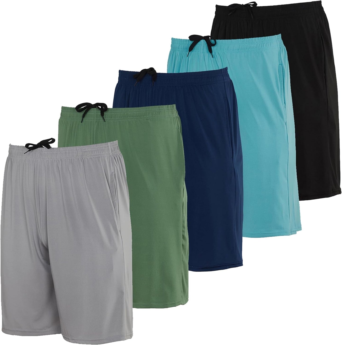 5 Pack Men's Dry-Fit Sweat Resistant Active Athletic Performance Shorts