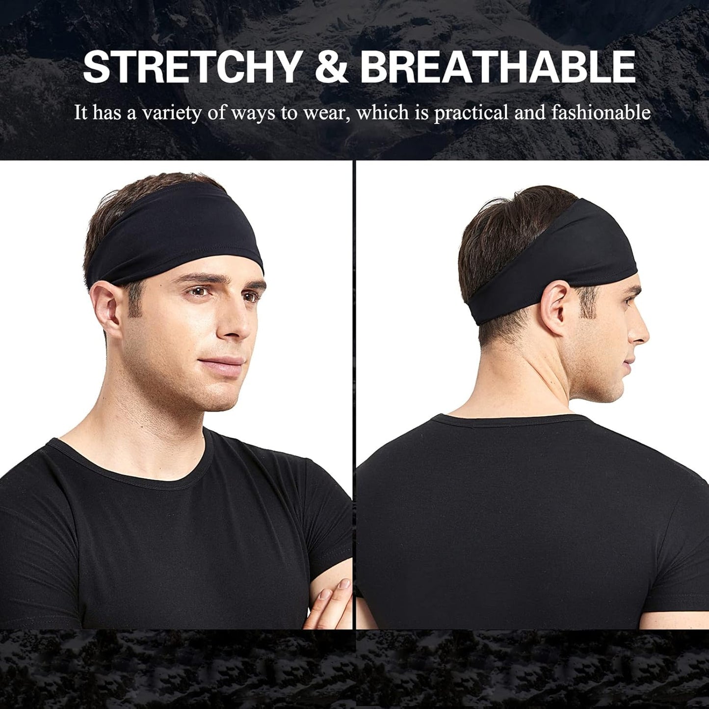 Mens Running Headband,5Pack,Mens Sweatband Sports Headband for Running,Cycling,Basketball,Yoga,Fitness Workout Stretchy Unisex Hairband