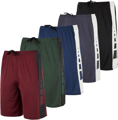 5 Pack Men's Dry-Fit Sweat Resistant Active Athletic Performance Shorts