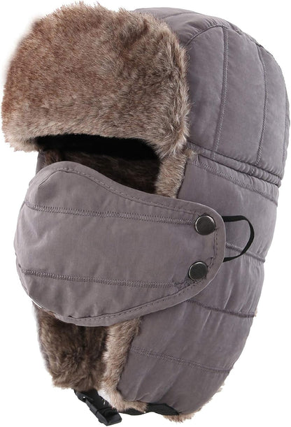 Men's Trooper Trapper Hat - Removable Mask & Earflaps - Faux Fur