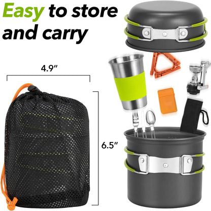 Camping Cookware Backpacking Stove Canister Stand Tripod and Stainless Steel Camping Cup,Fork Spoon Kit for Hiking and Picnic,Camping Cooking,Backpacking Gear,Mess kit.