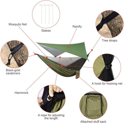 All-Weather Camping Hammock  Mosquito Net & Straps