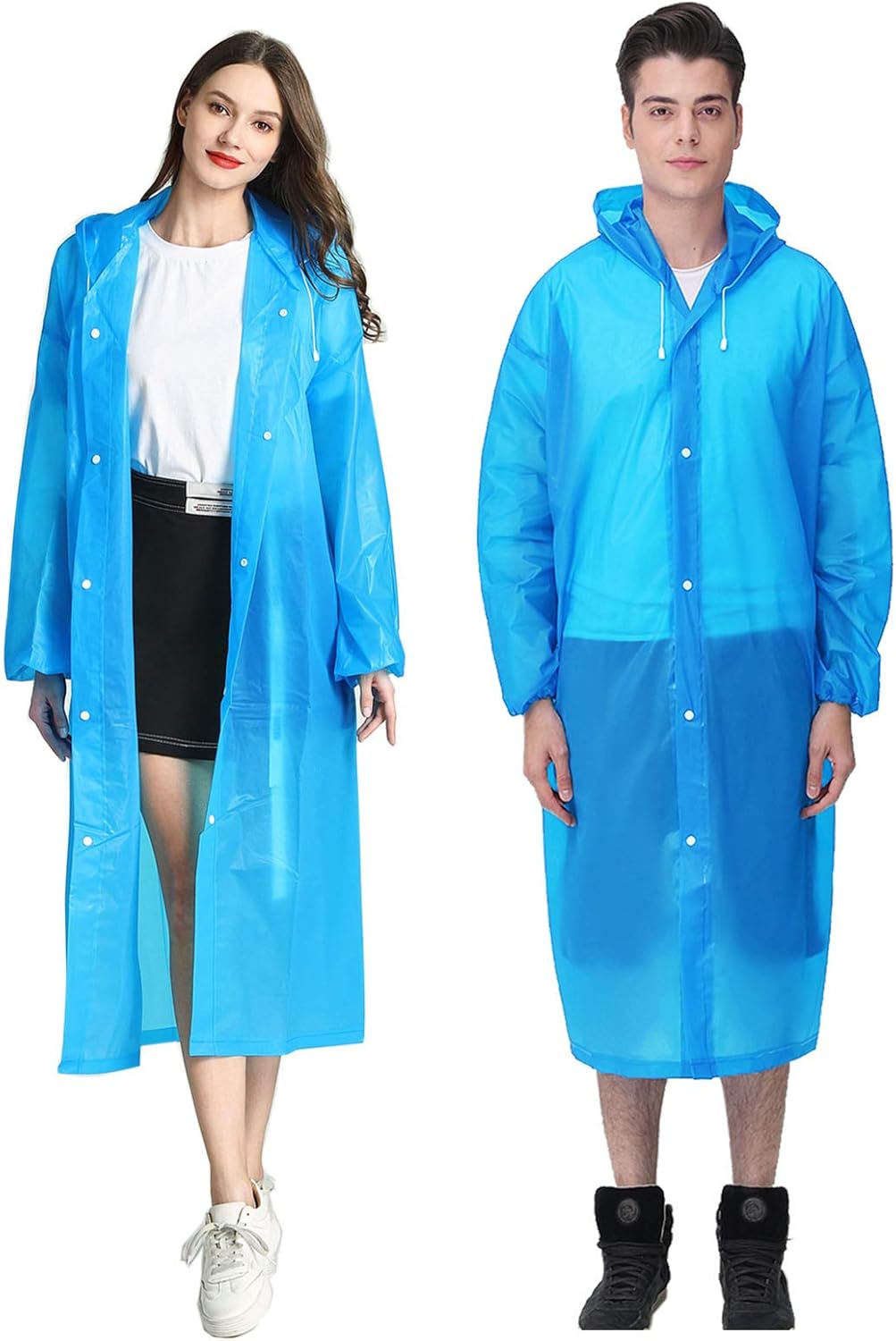 Raincoat 2 Pack Reusable Rain Ponchos Portable EVA Rain Coats Packable Rain Jackets with Hood and Drawstring