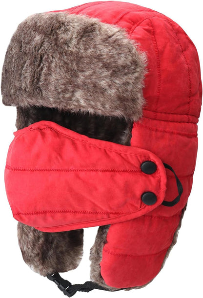 Men's Trooper Trapper Hat - Removable Mask & Earflaps - Faux Fur