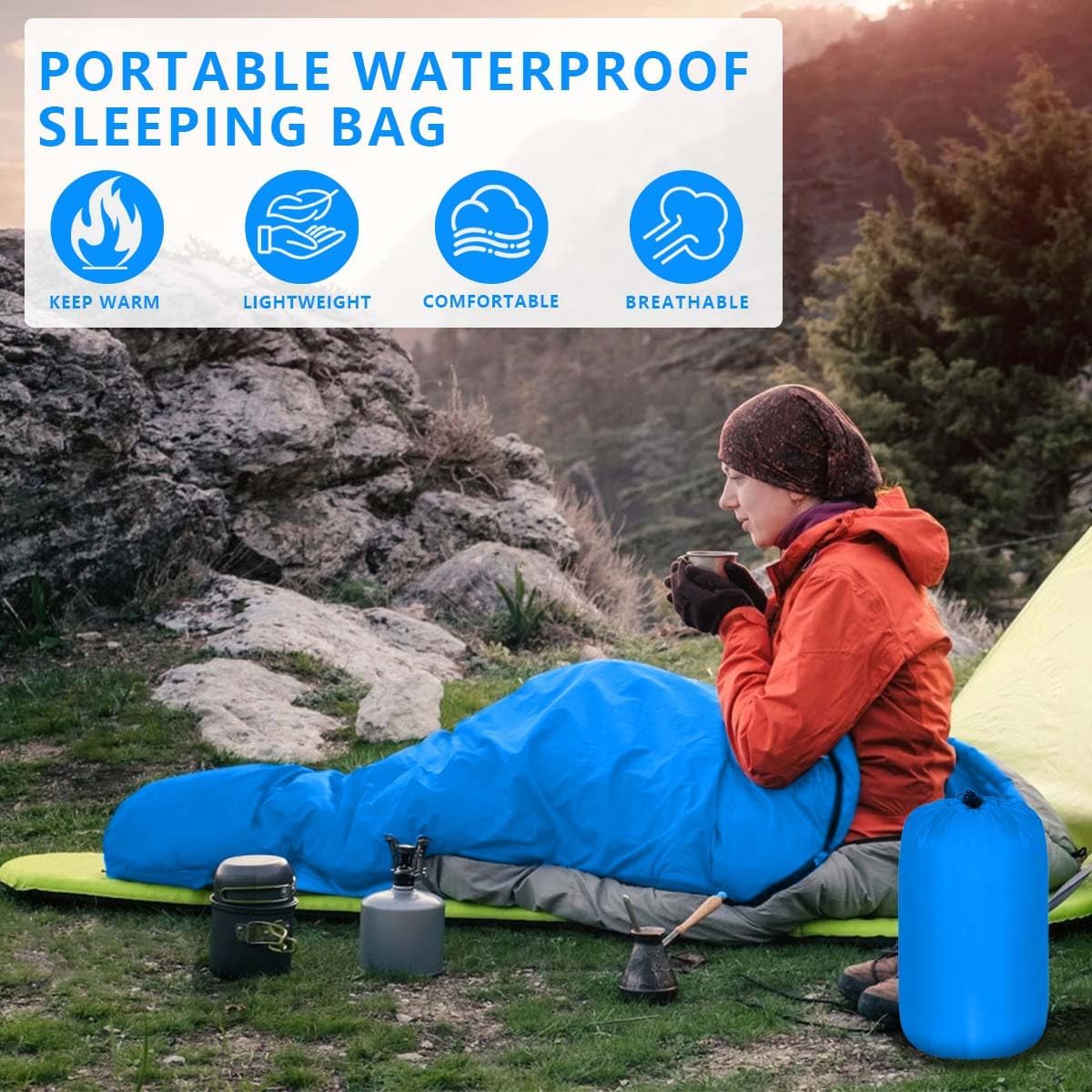 4-Season Waterproof SleepingBag  Portable & Lightweight  Suitable for All Ages