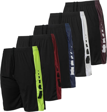 5 Pack Men's Dry-Fit Sweat Resistant Active Athletic Performance Shorts