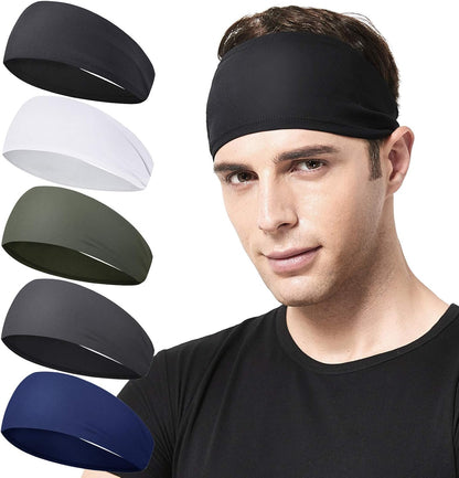 Mens Running Headband,5Pack,Mens Sweatband Sports Headband for Running,Cycling,Basketball,Yoga,Fitness Workout Stretchy Unisex Hairband