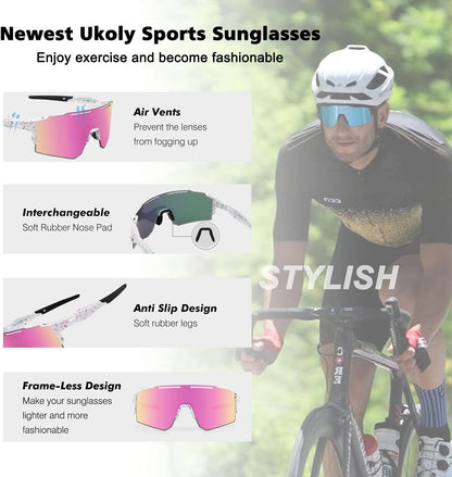 Cycling Sunglasses for Men Women with 3 Interchangeable Lenses, Polarized Sports Sunglasses, Baseball Sunglasses