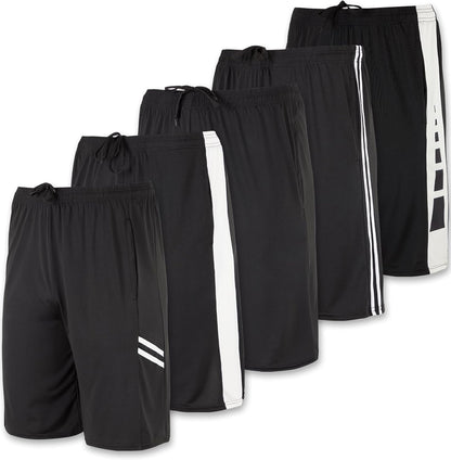 5 Pack Men's Dry-Fit Sweat Resistant Active Athletic Performance Shorts