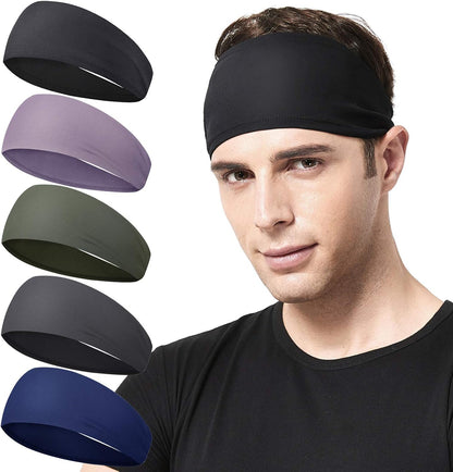 Mens Running Headband,5Pack,Mens Sweatband Sports Headband for Running,Cycling,Basketball,Yoga,Fitness Workout Stretchy Unisex Hairband