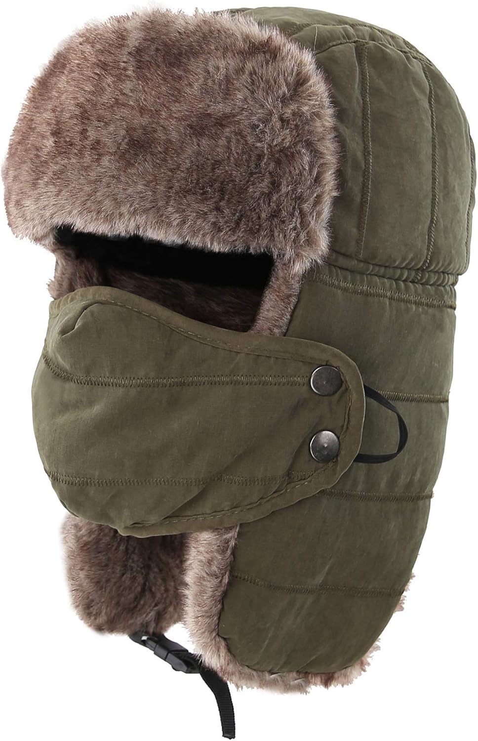 Men's Trooper Trapper Hat - Removable Mask & Earflaps - Faux Fur