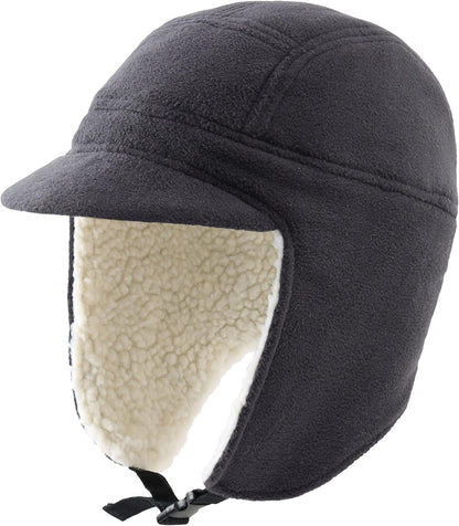 Men's Sherpa-Lined Winter Hat  Visor & Windproof  Earflap & Skull Cap