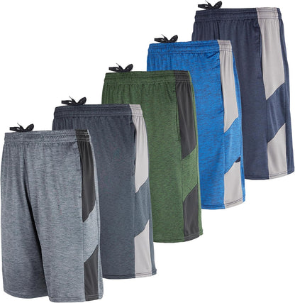 5 Pack Men's Dry-Fit Sweat Resistant Active Athletic Performance Shorts