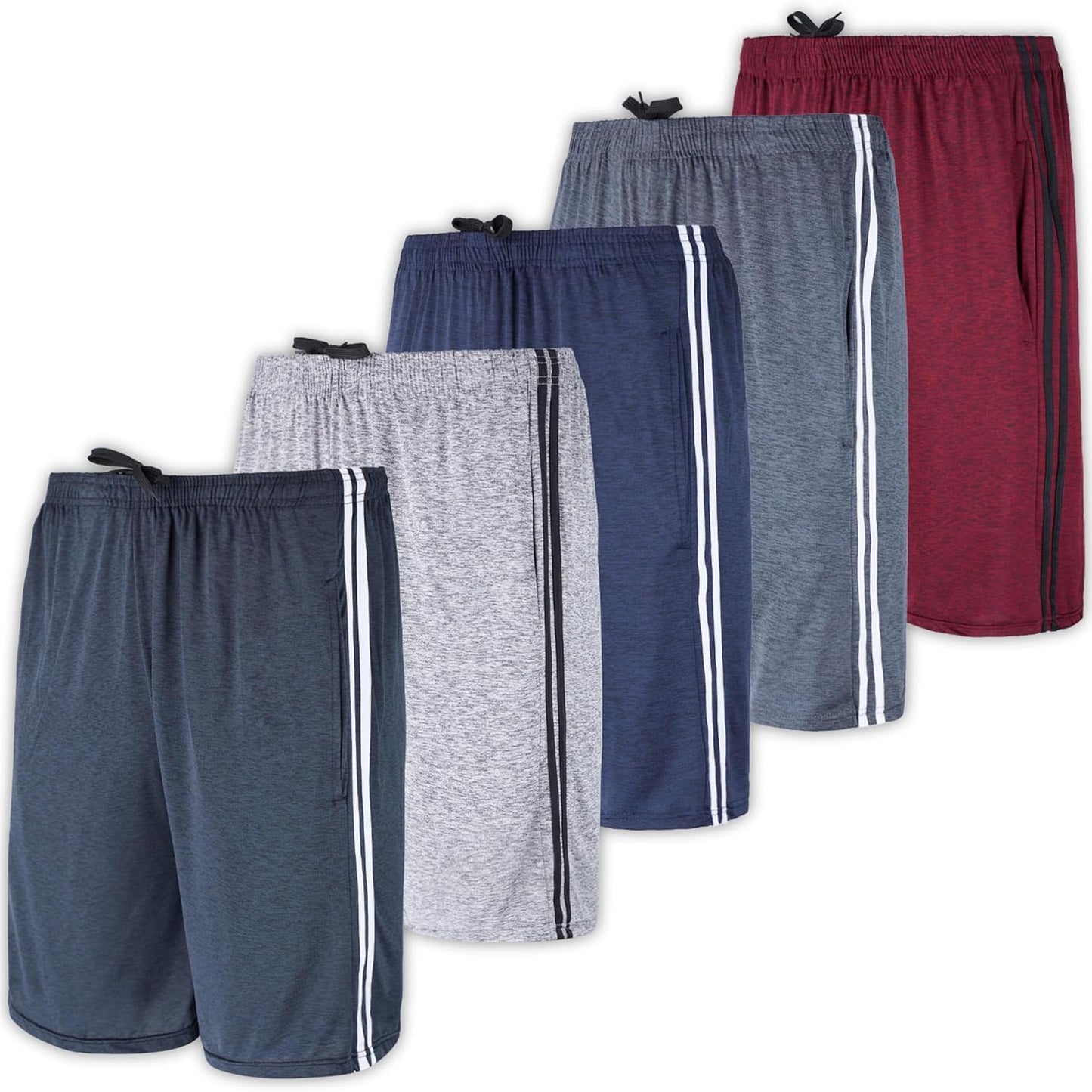 5 Pack Men's Dry-Fit Sweat Resistant Active Athletic Performance Shorts