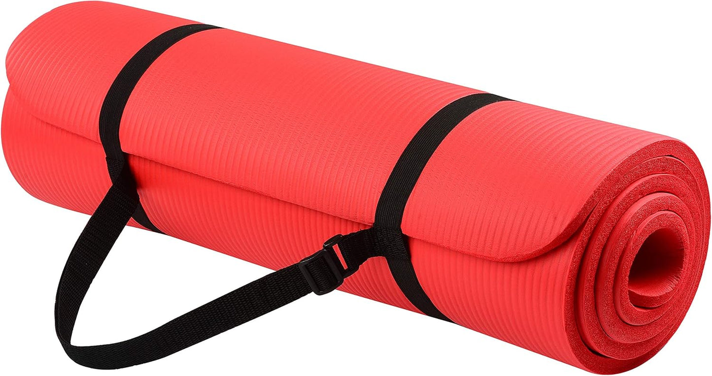 All Purpose 1/2-Inch Extra Thick High Density Anti-Tear Exercise Yoga Mat with Carrying Strap with Optional Yoga Blocks, Multiple Colors