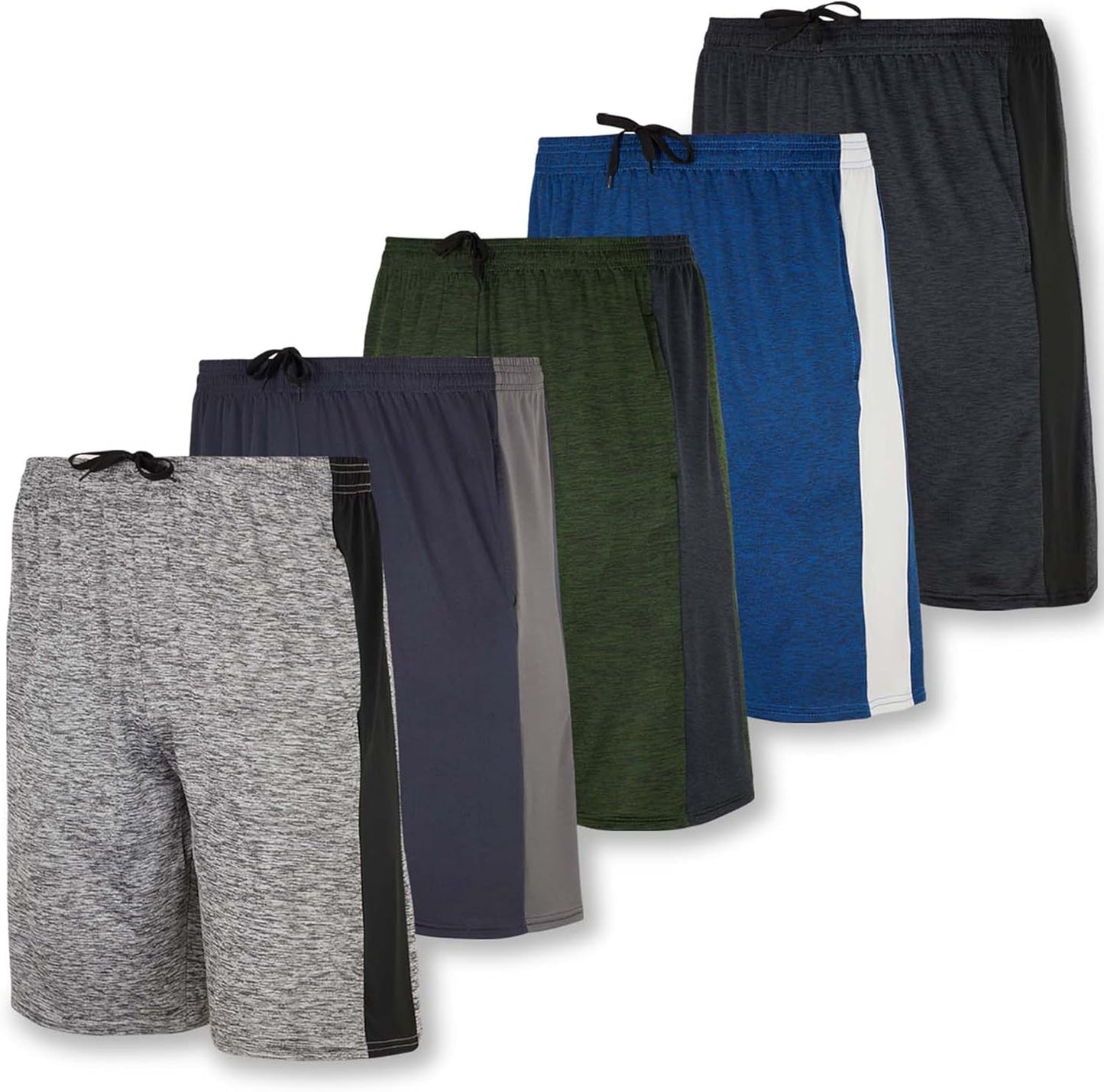 5 Pack Men's Dry-Fit Sweat Resistant Active Athletic Performance Shorts