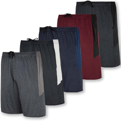 5 Pack Men's Dry-Fit Sweat Resistant Active Athletic Performance Shorts