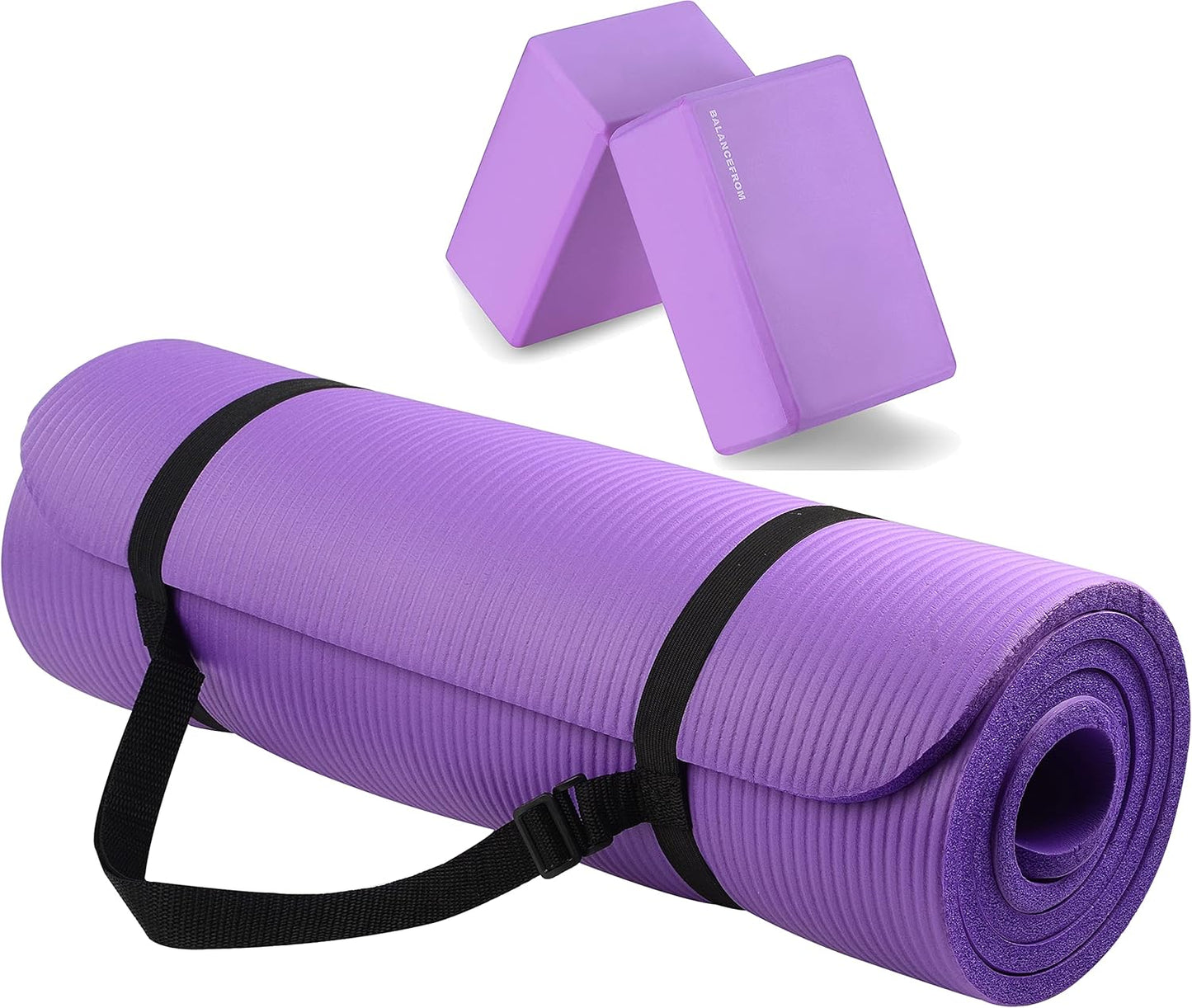 All Purpose 1/2-Inch Extra Thick High Density Anti-Tear Exercise Yoga Mat with Carrying Strap with Optional Yoga Blocks, Multiple Colors