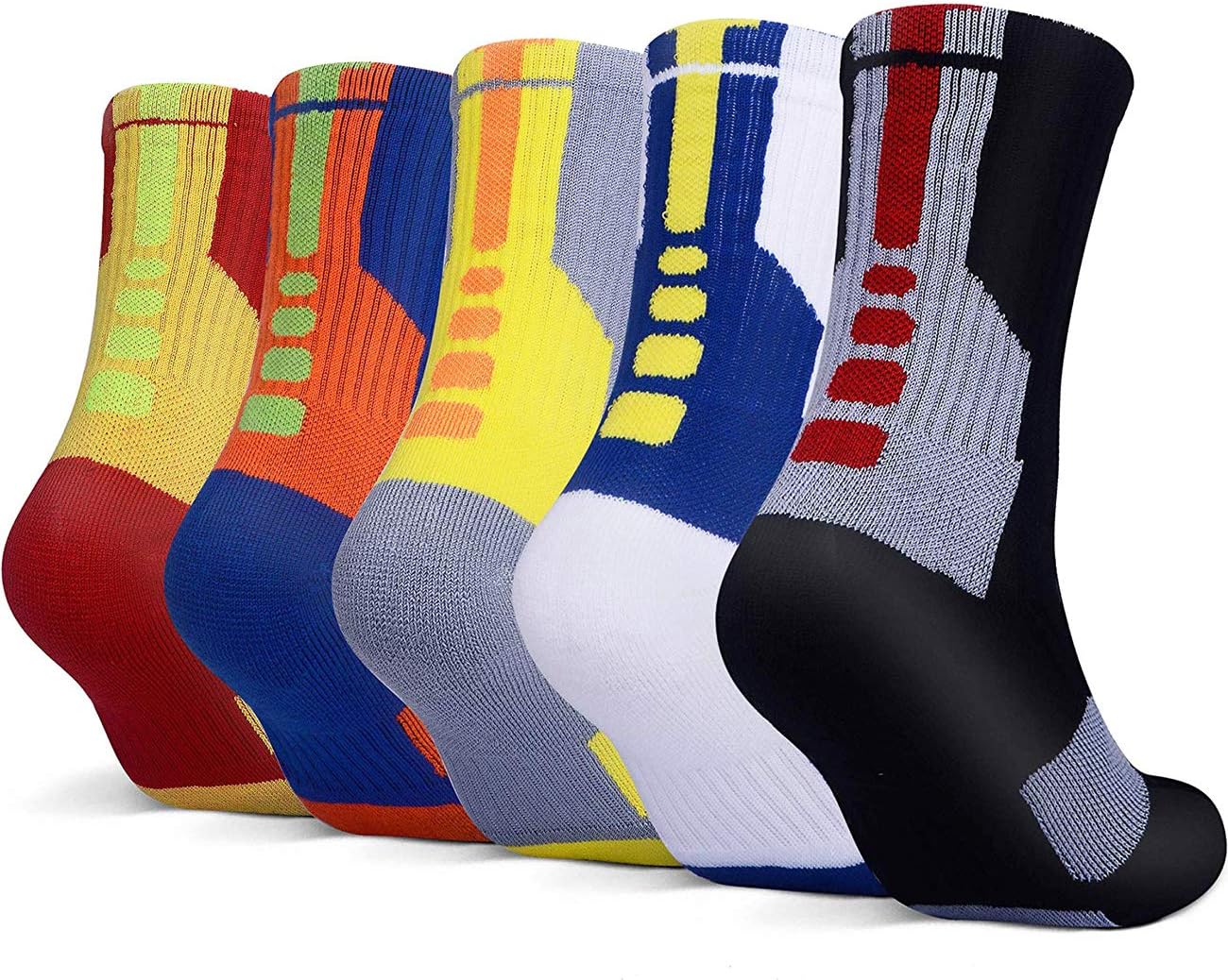 5 Pairs Mens Athletic Crew Socks Elite Basketball Sport Cushioned Long Compression Sock,6.5-11.5