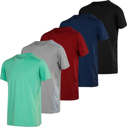 5 Pack Men’s Short Sleeve Dry Fit Active Crew Neck T Shirt - Athletic Running Gym Workout Tee Tops