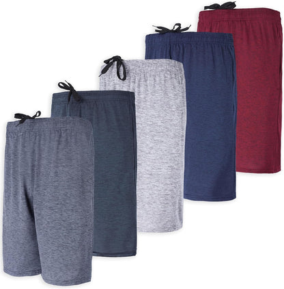 5 Pack Men's Dry-Fit Sweat Resistant Active Athletic Performance Shorts