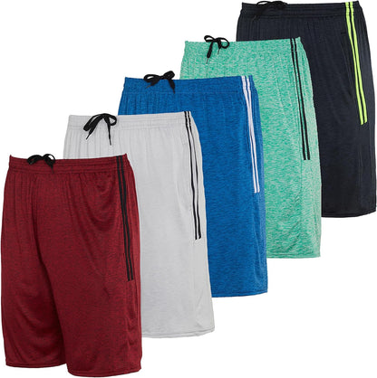 5 Pack Men's Dry-Fit Sweat Resistant Active Athletic Performance Shorts