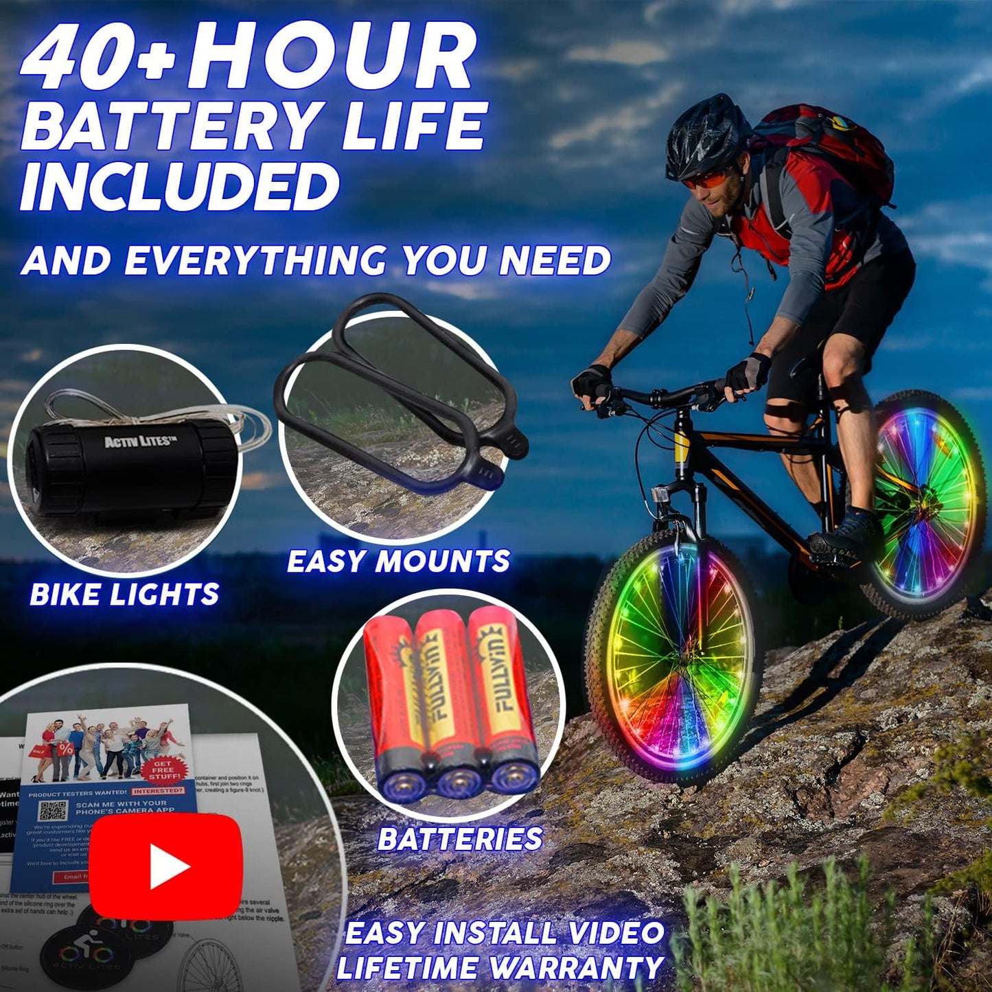 Life LED Bike Wheel Lights with Batteries Included! Get 100% Brighter and Visible from All Angles for Ultimate Safety & Style (1 Tire Pack)