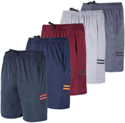 5 Pack Men's Dry-Fit Sweat Resistant Active Athletic Performance Shorts