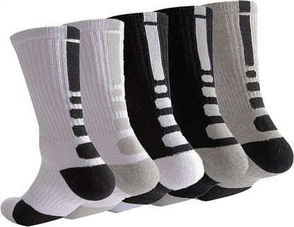 5 Pairs Mens Athletic Crew Socks Elite Basketball Sport Cushioned Long Compression Sock,6.5-11.5