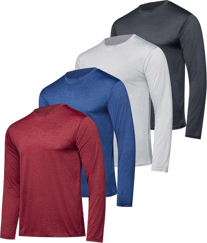 Real Essentials 4 Pack: Men's Dry-Fit UV Moisture Wicking UPF 50+ SPF Sun Protective Fishing Hiking Active Long Sleeve Shirt