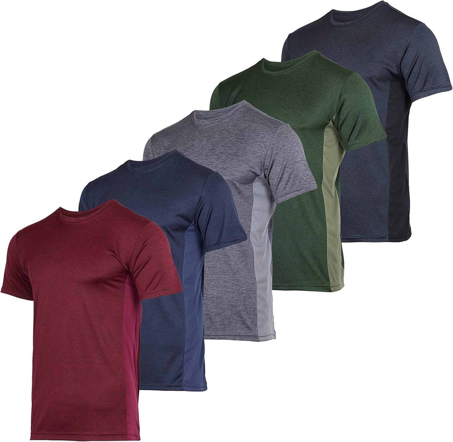 5 Pack Men’s Short Sleeve Dry Fit Active Crew Neck T Shirt - Athletic Running Gym Workout Tee Tops