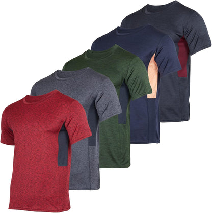 5 Pack Men’s Short Sleeve Dry Fit Active Crew Neck T Shirt - Athletic Running Gym Workout Tee Tops