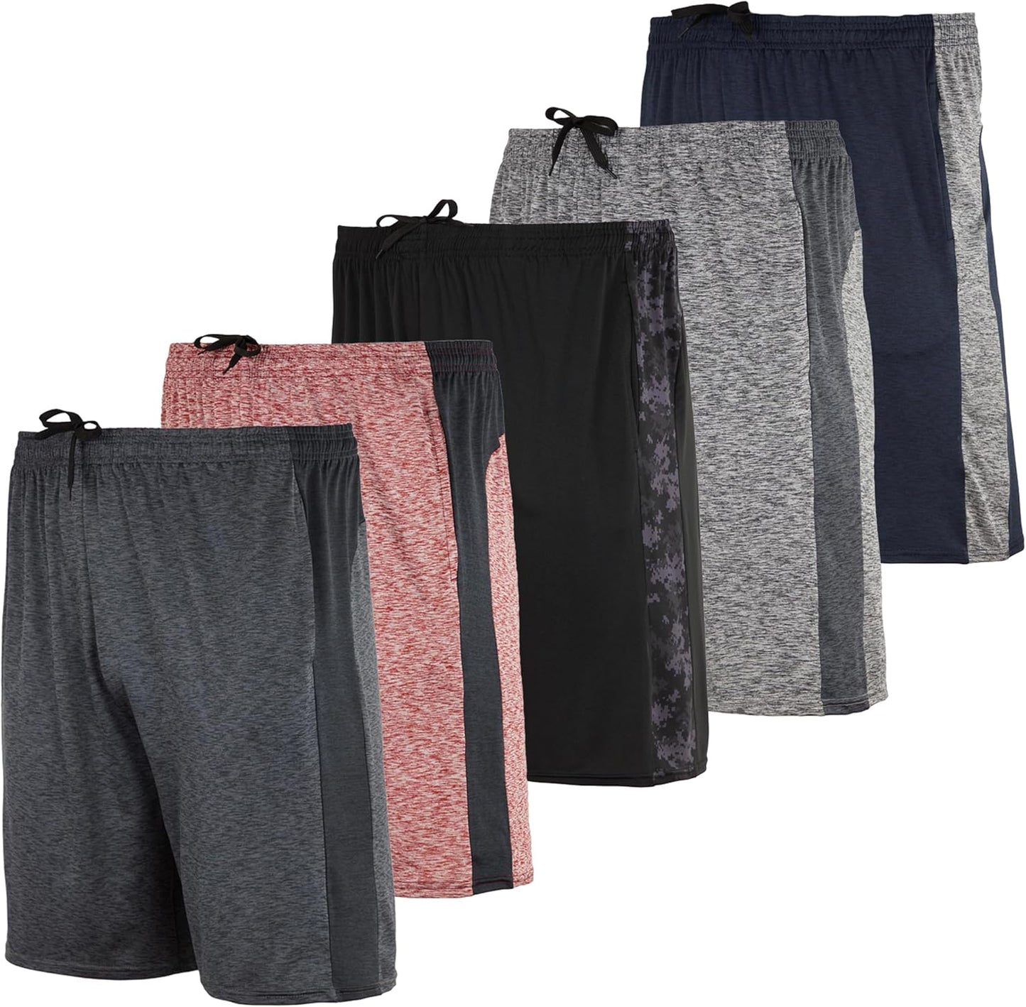 5 Pack Men's Dry-Fit Sweat Resistant Active Athletic Performance Shorts