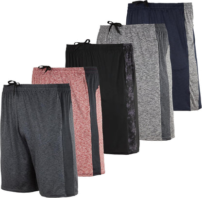 5 Pack Men's Dry-Fit Sweat Resistant Active Athletic Performance Shorts