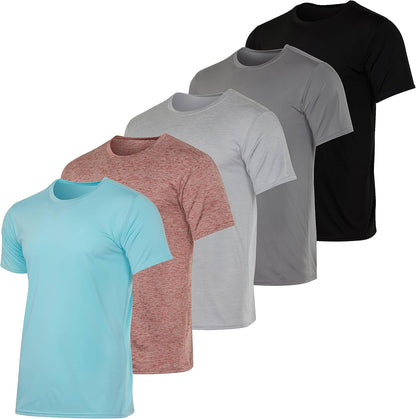 5 Pack Men’s Short Sleeve Dry Fit Active Crew Neck T Shirt - Athletic Running Gym Workout Tee Tops