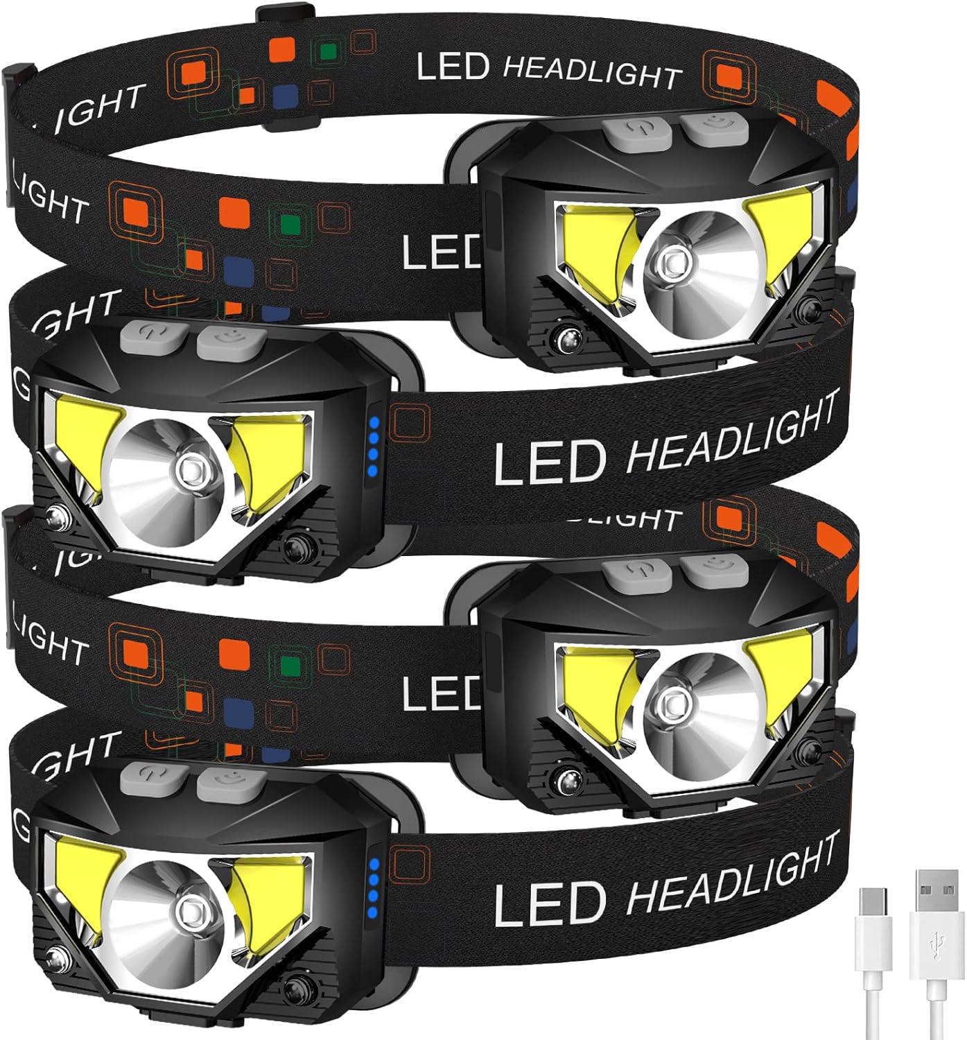 Headlamp Flashlight, 1200 Lumen Ultra-Light Bright LED Rechargeable Headlight with White Red Light,2-Pack Waterproof Motion Sensor Head Lamp,8 Mode for Outdoor Camping Running Hiking Fishing