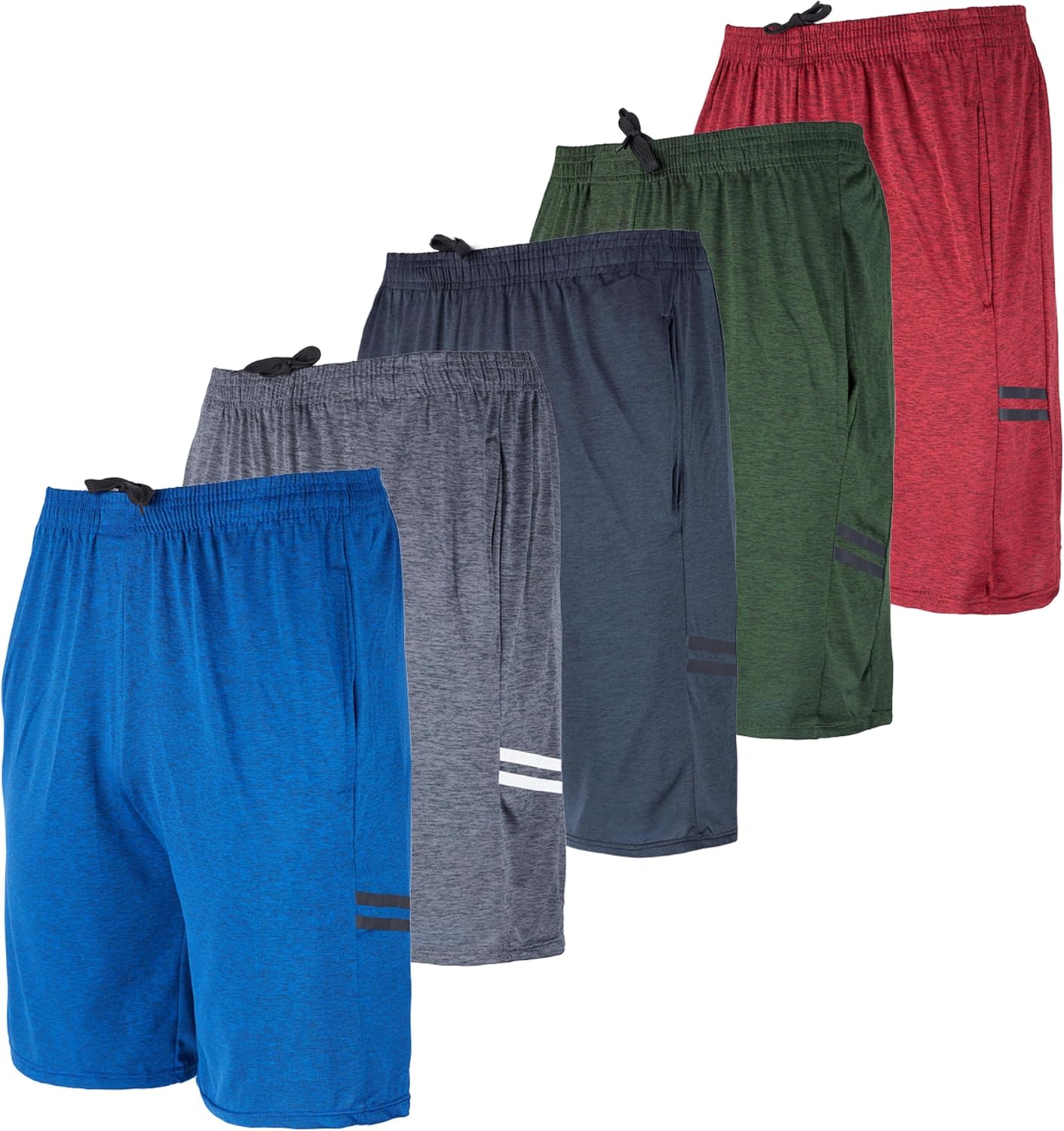 5 Pack Men's Dry-Fit Sweat Resistant Active Athletic Performance Shorts