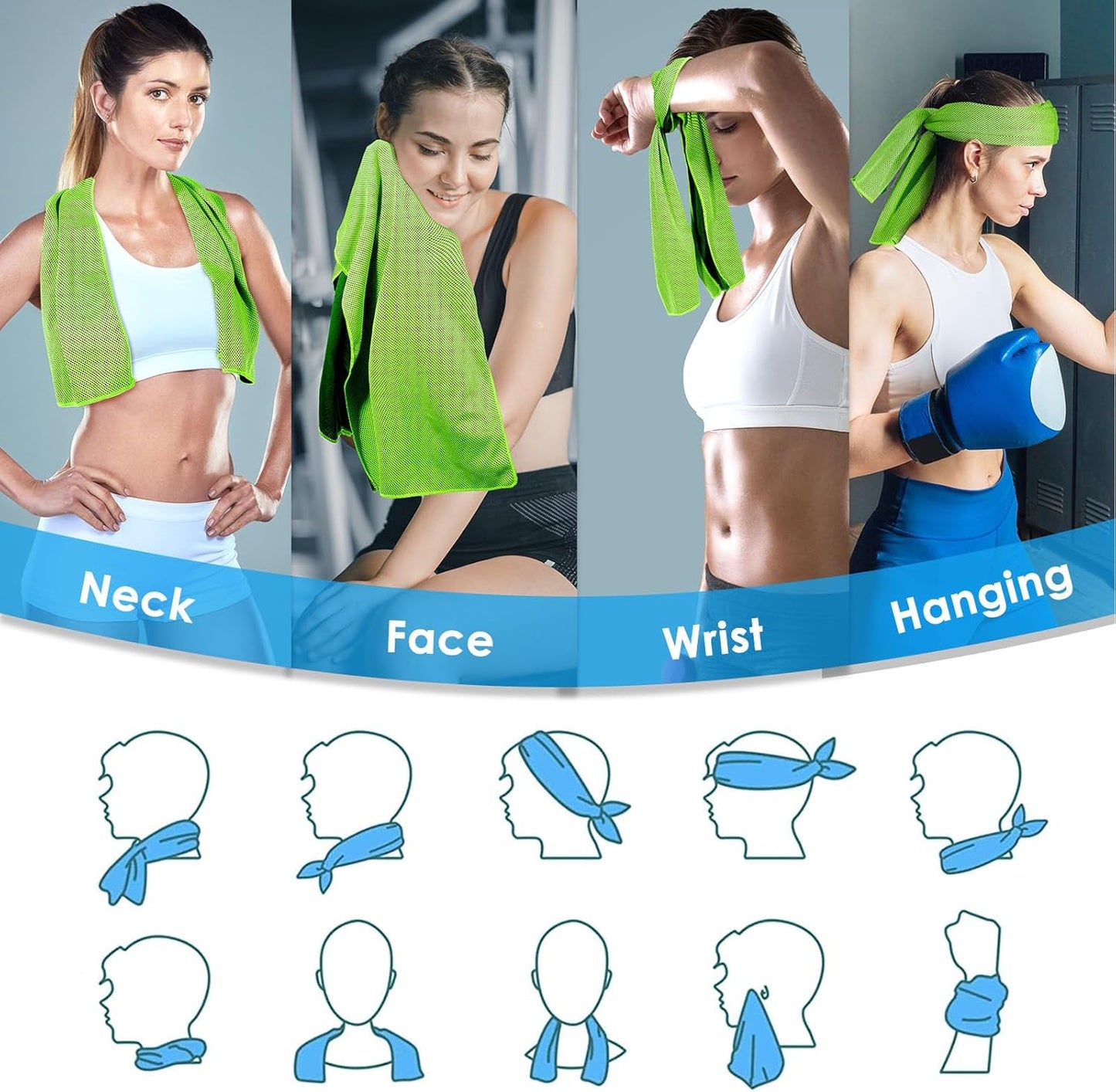 4 Pack Cooling Towels for Neck: Cool Towel Workout Sweat Towel for Sports Gym, Blue