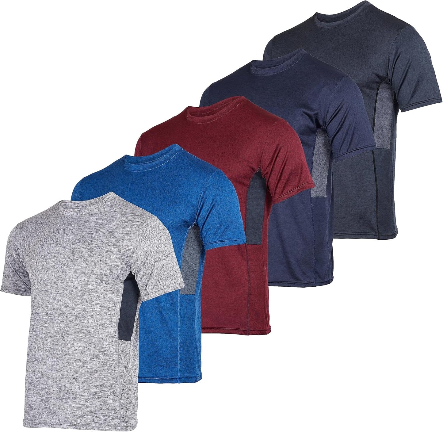 5 Pack Men’s Short Sleeve Dry Fit Active Crew Neck T Shirt - Athletic Running Gym Workout Tee Tops