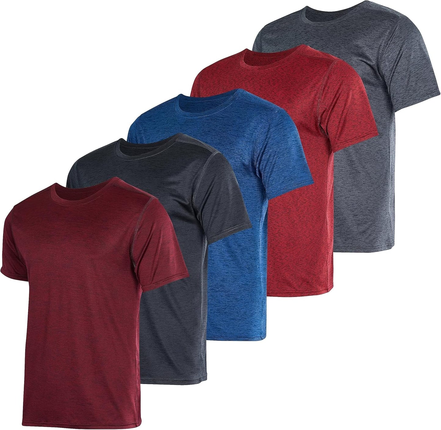 5 Pack Men’s Short Sleeve Dry Fit Active Crew Neck T Shirt - Athletic Running Gym Workout Tee Tops