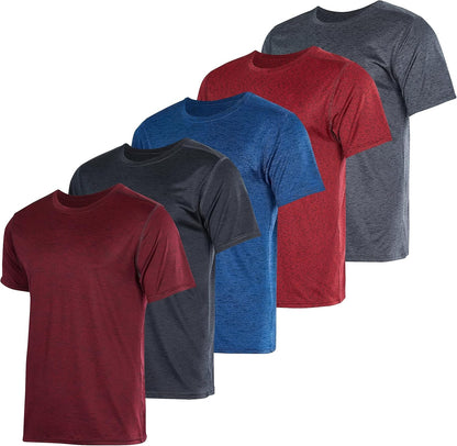 5 Pack Men’s Short Sleeve Dry Fit Active Crew Neck T Shirt - Athletic Running Gym Workout Tee Tops